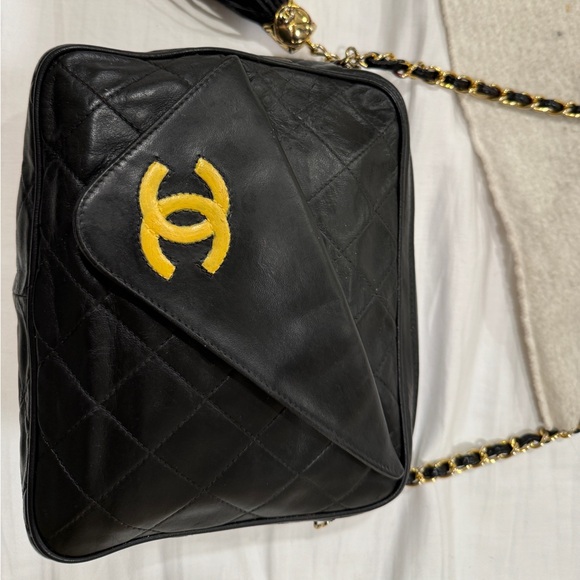 CHANEL CC Matelasse Tassel Chain Shoulder Bag Leather Black Vintage - Picture 2 of 13